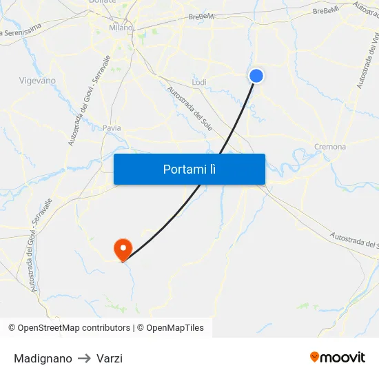 Madignano to Varzi map