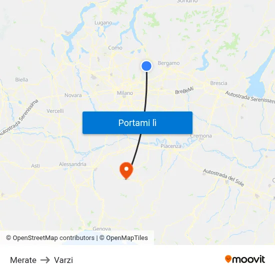 Merate to Varzi map