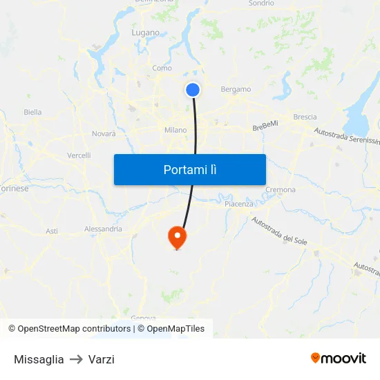 Missaglia to Varzi map