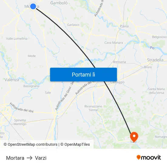 Mortara to Varzi map