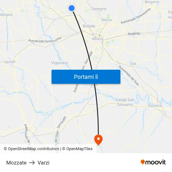 Mozzate to Varzi map