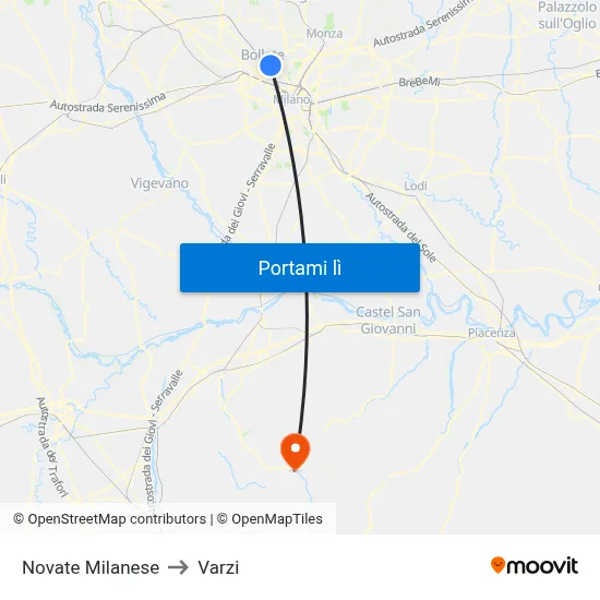 Novate Milanese to Varzi map
