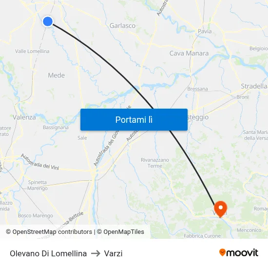 Olevano Di Lomellina to Varzi map