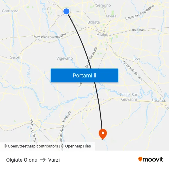 Olgiate Olona to Varzi map