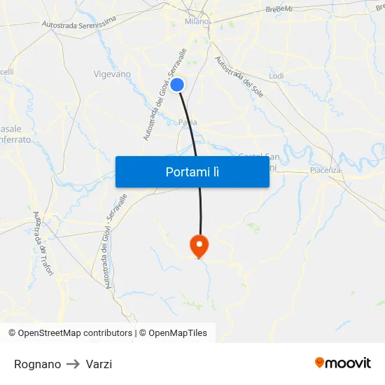 Rognano to Varzi map