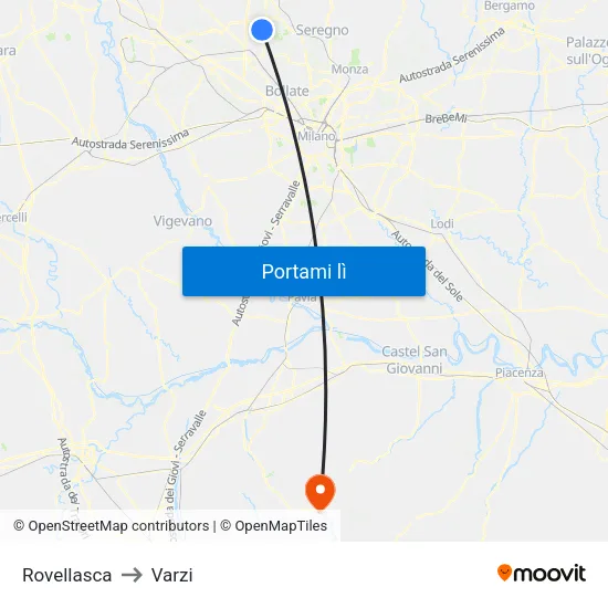 Rovellasca to Varzi map
