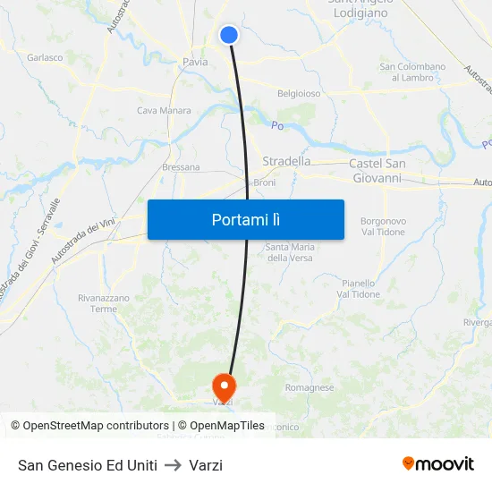 San Genesio Ed Uniti to Varzi map