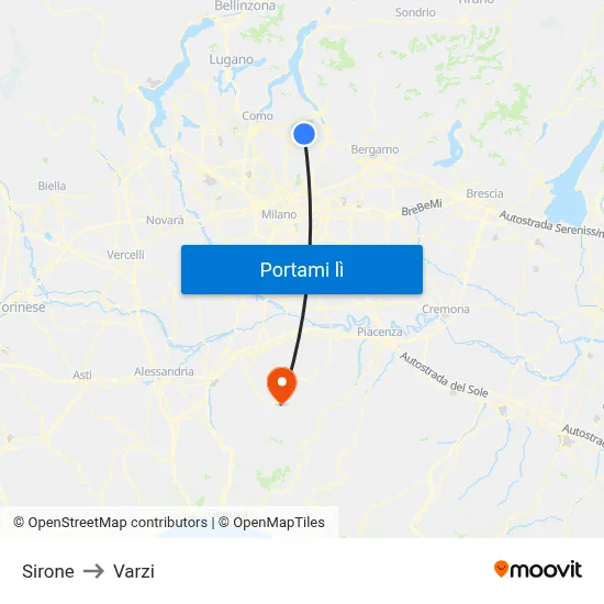 Sirone to Varzi map