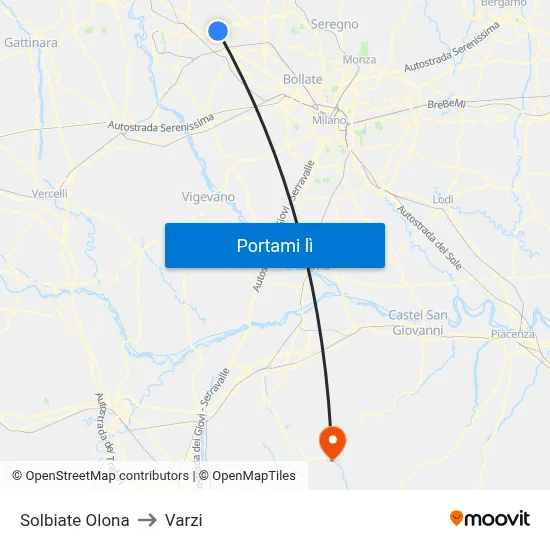 Solbiate Olona to Varzi map