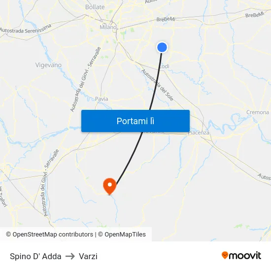 Spino D' Adda to Varzi map