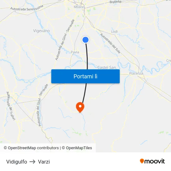 Vidigulfo to Varzi map