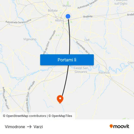 Vimodrone to Varzi map