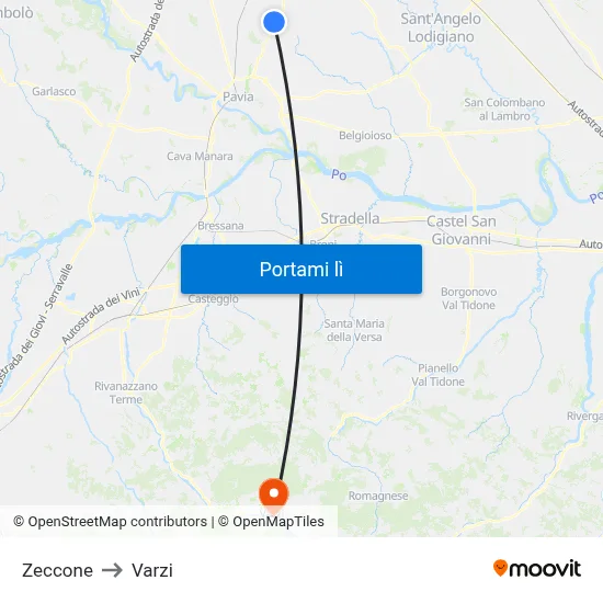 Zeccone to Varzi map