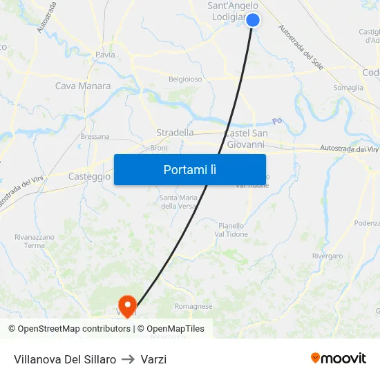 Villanova Del Sillaro to Varzi map