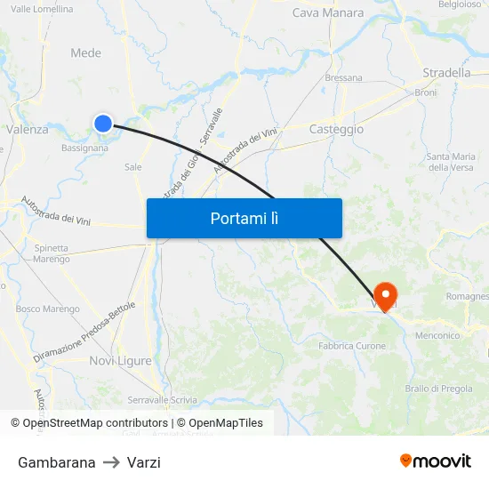 Gambarana to Varzi map