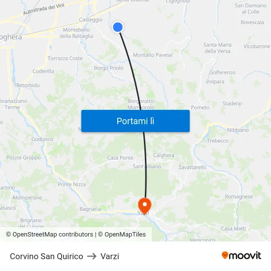 Corvino San Quirico to Varzi map