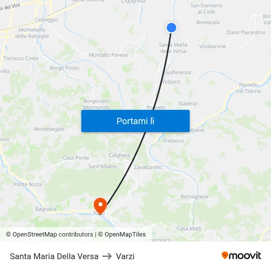 Santa Maria Della Versa to Varzi map