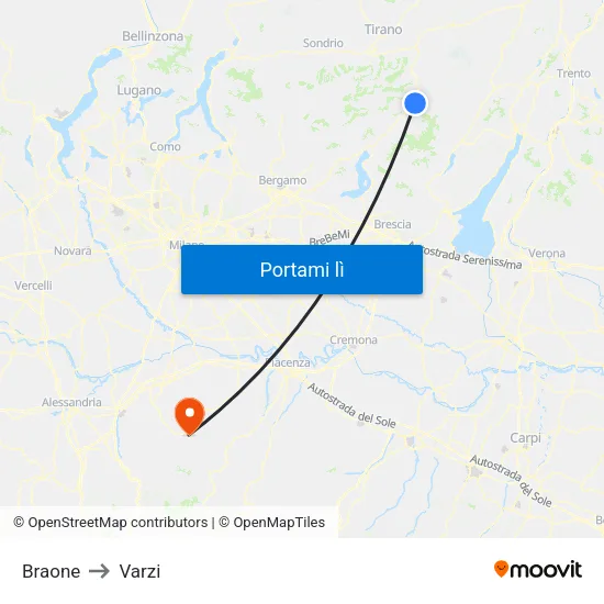 Braone to Varzi map