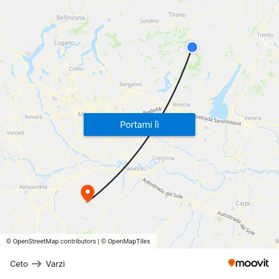 Ceto to Varzi map