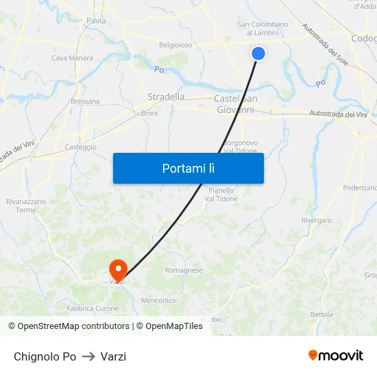 Chignolo Po to Varzi map