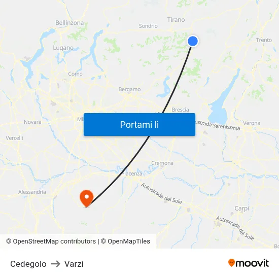 Cedegolo to Varzi map