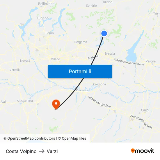 Costa Volpino to Varzi map