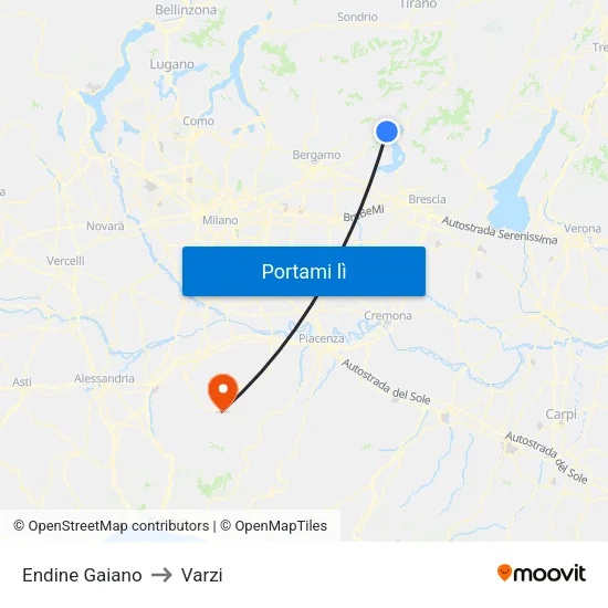 Endine Gaiano to Varzi map