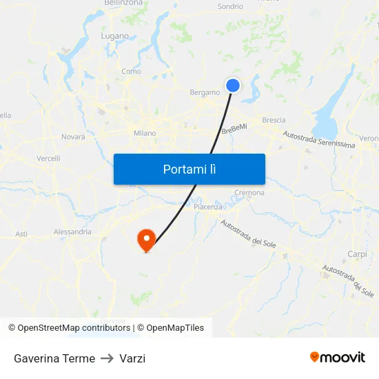 Gaverina Terme to Varzi map