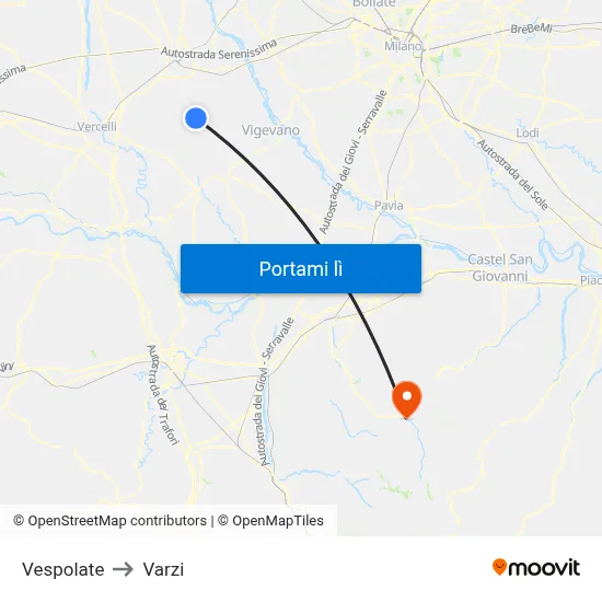 Vespolate to Varzi map