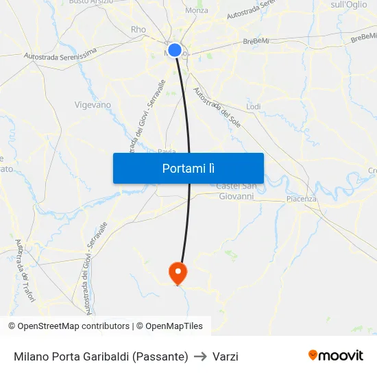 Milano Porta Garibaldi (Passante) to Varzi map