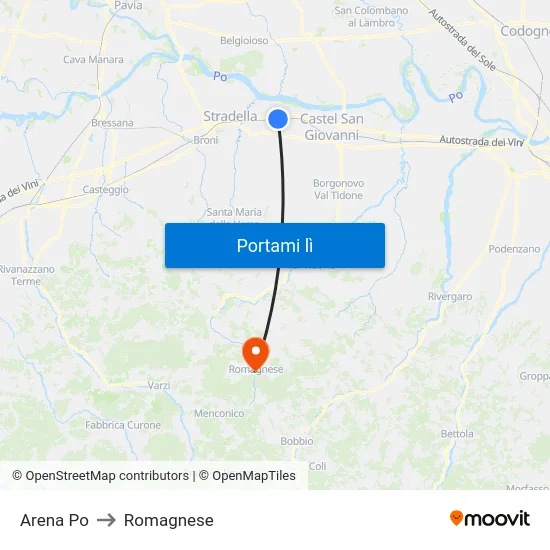 Arena Po to Romagnese map