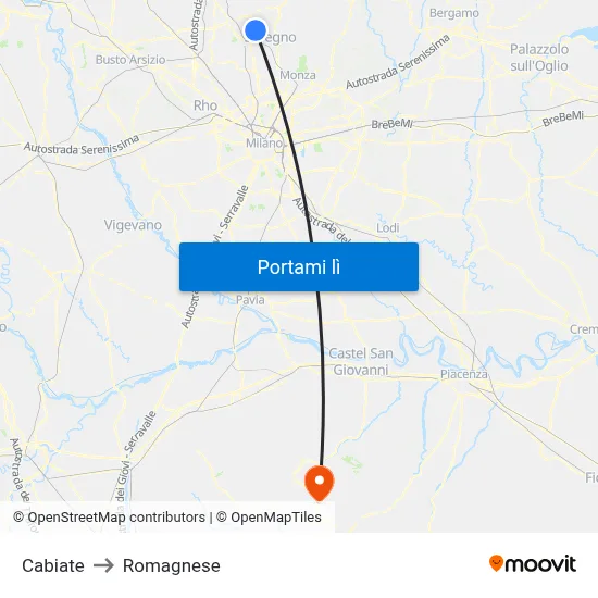 Cabiate to Romagnese map