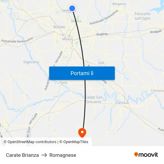 Carate Brianza to Romagnese map