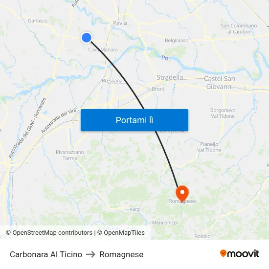 Carbonara Al Ticino to Romagnese map