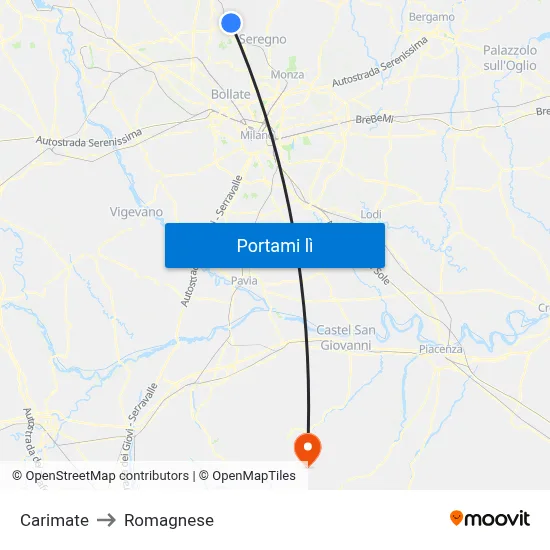 Carimate to Romagnese map