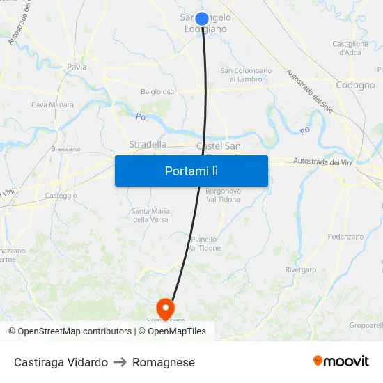 Castiraga Vidardo to Romagnese map