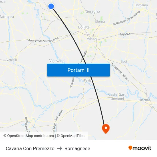 Cavaria Con Premezzo to Romagnese map