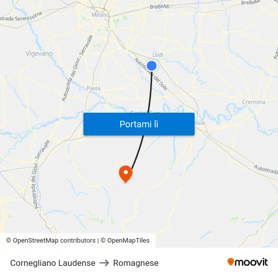 Cornegliano Laudense to Romagnese map
