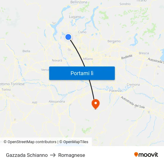 Gazzada Schianno to Romagnese map