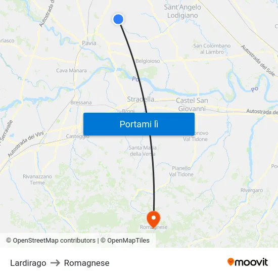 Lardirago to Romagnese map