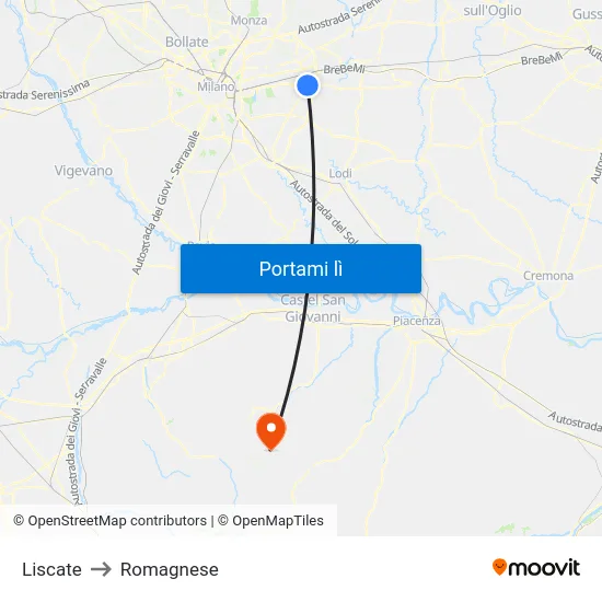 Liscate to Romagnese map