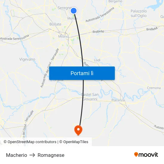 Macherio to Romagnese map