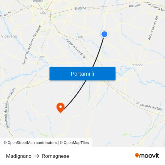 Madignano to Romagnese map