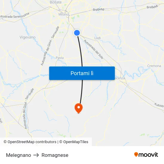 Melegnano to Romagnese map