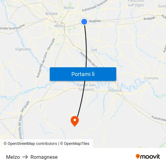 Melzo to Romagnese map