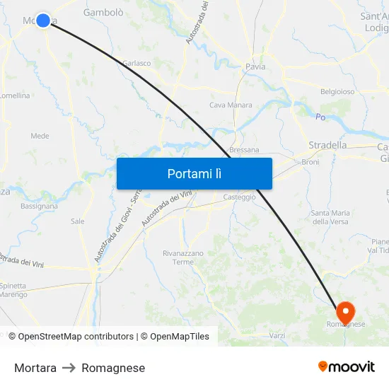 Mortara to Romagnese map