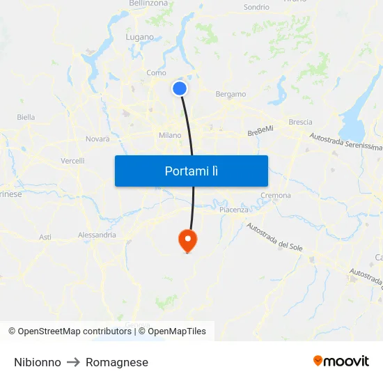 Nibionno to Romagnese map
