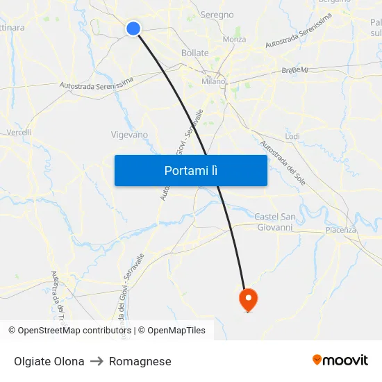 Olgiate Olona to Romagnese map