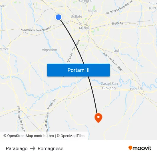 Parabiago to Romagnese map