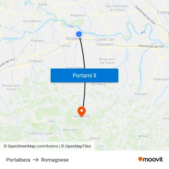 Portalbera to Romagnese map